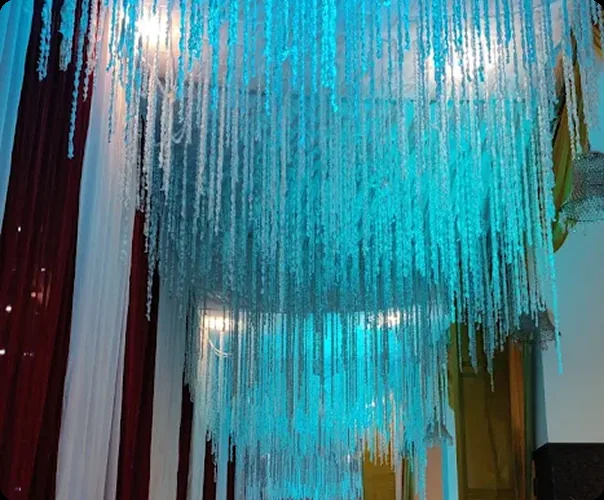 Foil and fabric decor in the hall