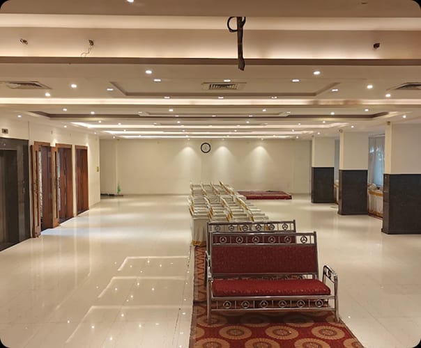 The 400-seat main hall empty and ready between functions, Sri Sai Convention Hall, Jayanagar 9th Block